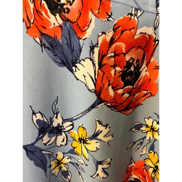 Vince Camuto Dress 12 Blue Orange Floral Stretch Short Sleeve Washable NEW - Picture 5 of 13